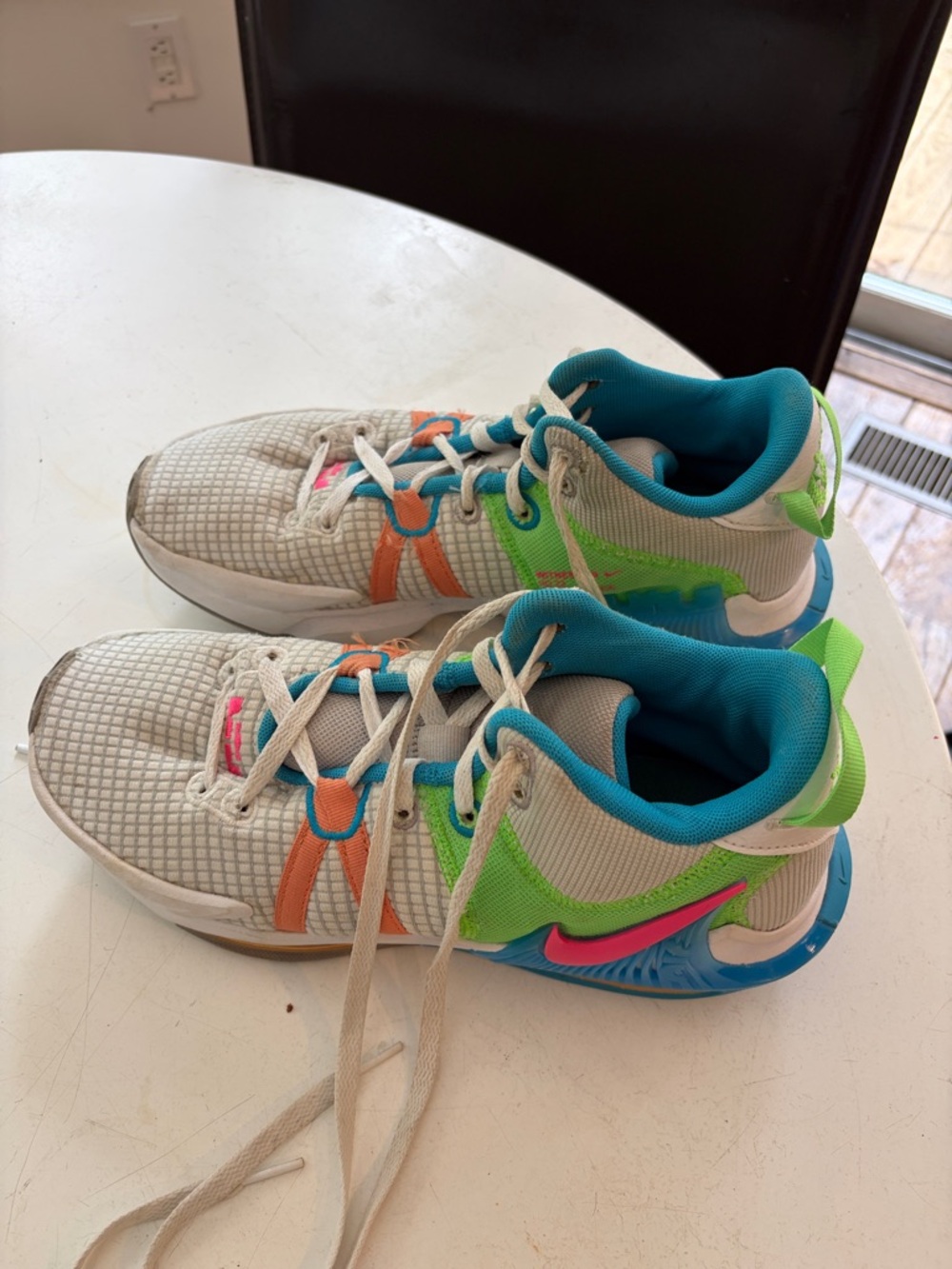 Nike men’s White Sneakers with Teal, Green & Pink Accents